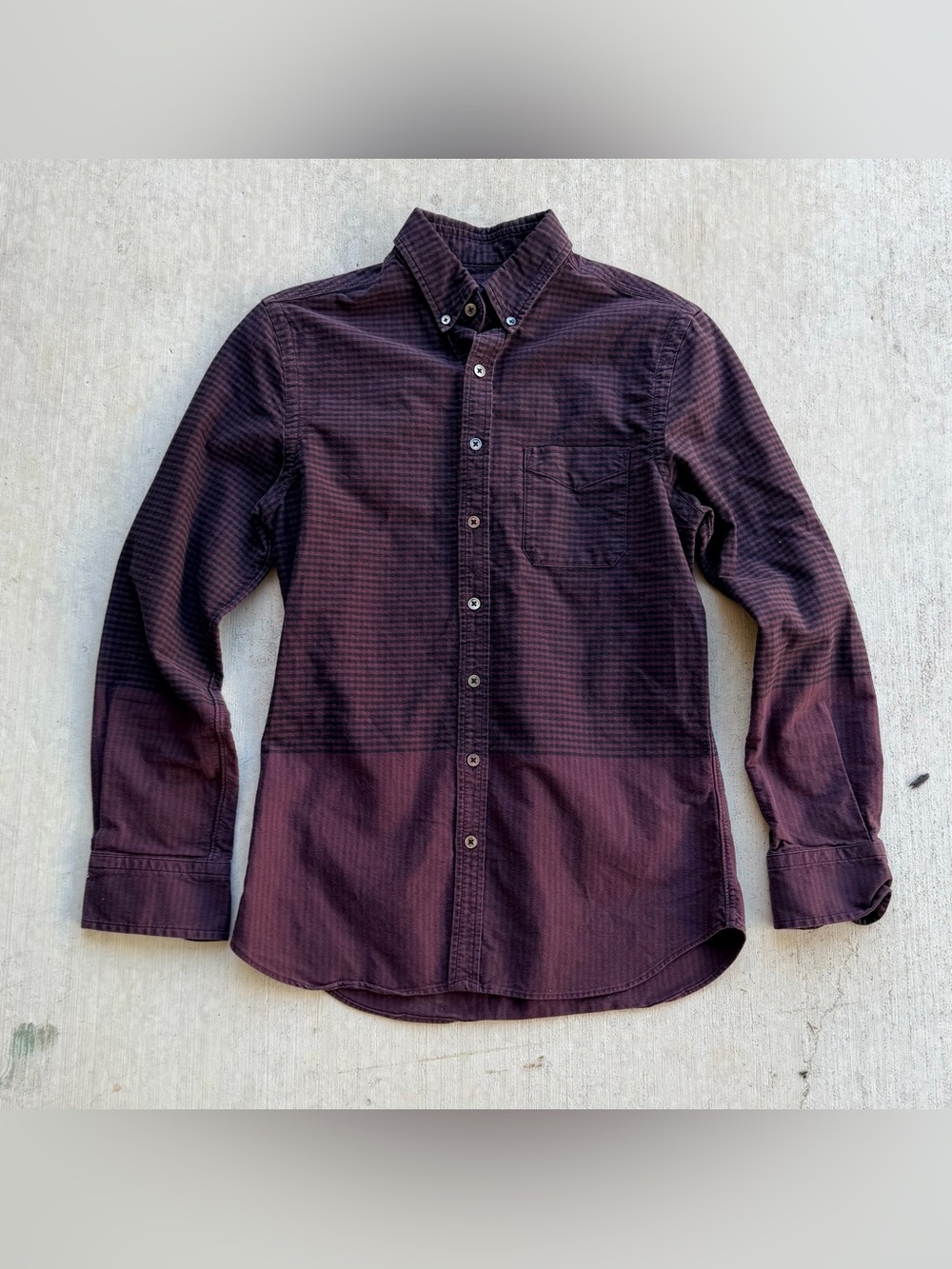Wings + Horns Micro Check Button Up Shirt Men Size Small Burgundy Made In Canada